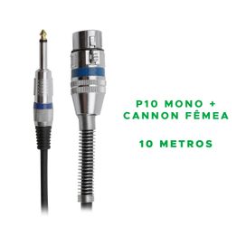 Cabo Microfone e Violão Xlr Cannon Fêmea P10 Mono 10 Metros