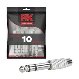 10x Adaptador Plug P10 Estéreo para Jack Rca Fêmea - PIX