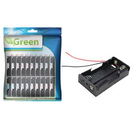 20x Suporte Para 2 Pilhas AA Com Rabicho Ligação Paralelo - Green