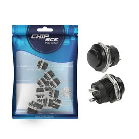 10x Chave Push Button 2 Terminais Sem Trava R13-507 Preto - ChipSCE
