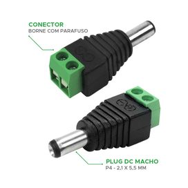 10x Conector Plug P4 Macho Com Borne P/ Cftv Câmera Fonte