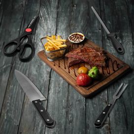 Kit Churrasco Cozinha Facas Chaira Tesoura Completo