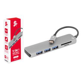 Hub Usb-C 5 em 1 Para Usb 3.0, Leitor SD e Micro SD - 5+