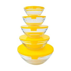 Conjunto 5 Tigelas Vasilhas Potes Bowls De Vidro Com Tampa