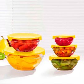 Conjunto 5 Tigelas Vasilhas Potes Bowls De Vidro Com Tampa