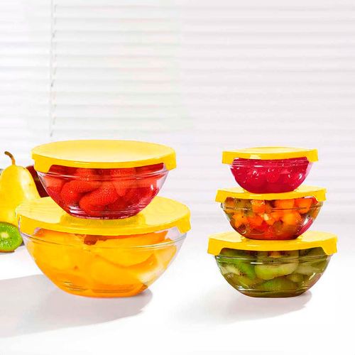 Conjunto 5 Tigelas Vasilhas Potes Bowls De Vidro Com Tampa