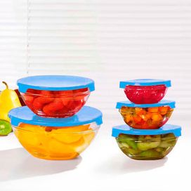 Conjunto 5 Tigelas Vasilhas Potes Bowls De Vidro Com Tampa