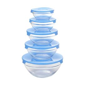 Conjunto 5 Tigelas Vasilhas Potes Bowls De Vidro Com Tampa