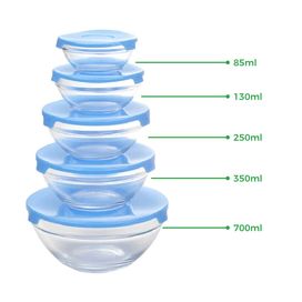 Conjunto 5 Tigelas Vasilhas Potes Bowls De Vidro Com Tampa