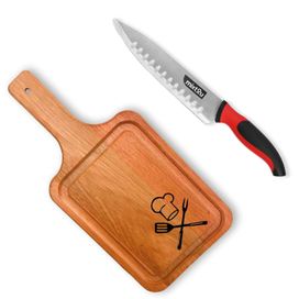 Kit Faca Do Chef 8" + Tábua de corte 20x40cm Em Madeira