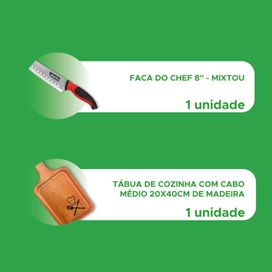 Kit Faca Do Chef 8" + Tábua de corte 20x40cm Em Madeira