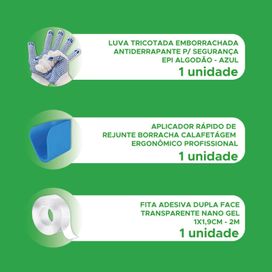 Kit Luva De Segurança + Aplicador De Rejunte + Fita Nano Gel