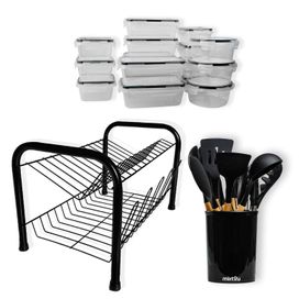 Kit Utensílios de Silicone Escorredor Louça Potes Herméticos