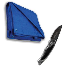 Kit Lona 3x3 Azul Impermeável + Canivete De Bolso Retrátil