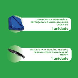 Kit Lona 3x3 Azul Impermeável + Canivete De Bolso Retrátil
