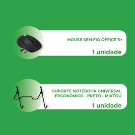 Kit Suporte Universal P/ Notebook + Mouse Sem Fio Office
