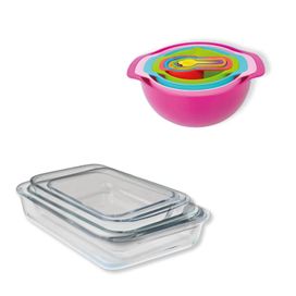 Kit Tigelas Coloridas 10 Peças + Conjunto Assadeiras 4 Peças