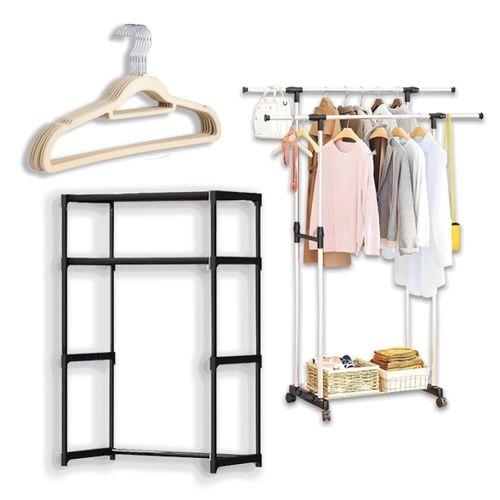 Kit Cabideiro Duplo + Estante Multiúso + 10 Cabide Veludo