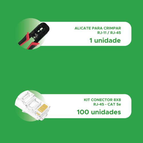 Kit Alicate Crimpar Rj45 Rj11 Cabo Rede + 100 Plugs RJ45