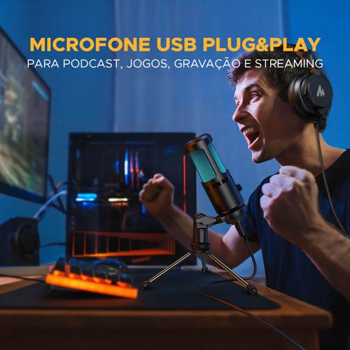 Microfone Gamer Condensador RGB Maono PM461RGB USB Para Podcast