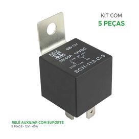 5x Relé Auxiliar 5 Pinos 12v 40a Com Chapa Universal Faróis - ChipSCE