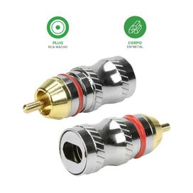 10x Conector Plug Rca Profissional Entrada Chata Vermelho