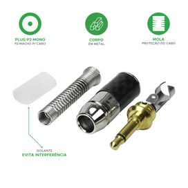 Plug Conector P2 Macho Mono Profissional Banhado a Ouro