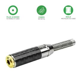 Plug Conector Jack P2 J2 Fêmea Mono Profissional Preto