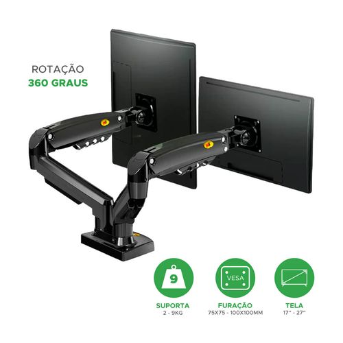 Suporte Para Monitor Duplo Articulado De 17 Até 30 Pistão a Gás North Bayou F160