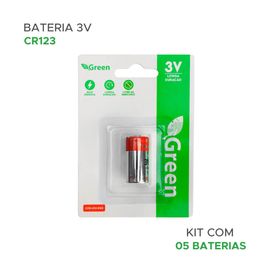 5x Bateria Pilha CR123 Lítio 3.0v 1300mah - Green