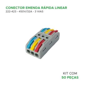 50x Conector Linear 222-423 3 Vias 32a/450v Emenda Rápida