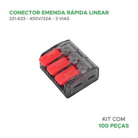 100x Conector Linear 221-633 3 Vias 32a/450v Emenda Rápida