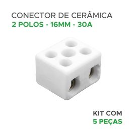 5x Conector Bipolar Cerâmica Cabo 16mm 30a 250v P/ Chuveiro