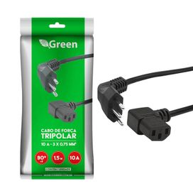 Cabo De Força Tripolar 1,5 Metros Macho/Fêmea Plug 90 Graus - Green