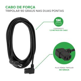 Cabo De Força Tripolar 1,5 Metros Macho/Fêmea Plug 90 Graus - Green