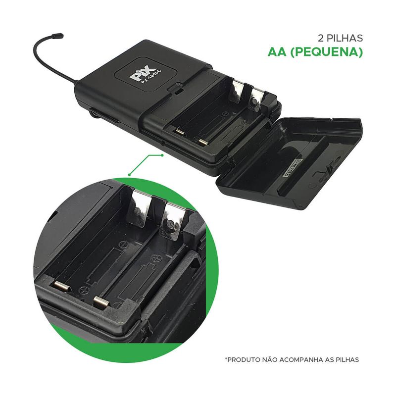 Microfone Sem Fio Duplo Com Receptor Lapela 632,10 Mhz - PIX