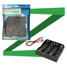 10x Suporte Para 4 Pilhas AA Com Rabicho Ligação Paralelo - Green