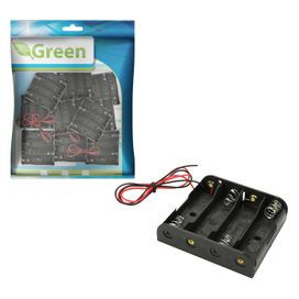 10x Suporte Para 4 Pilhas AA Com Rabicho Ligação Paralelo - Green