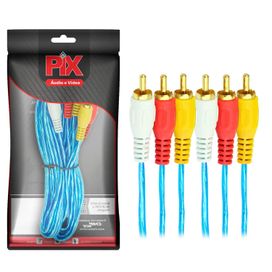 Cabo 3+3 Rca Áudio Vídeo Cristal  1,8 Metros Gold 24k