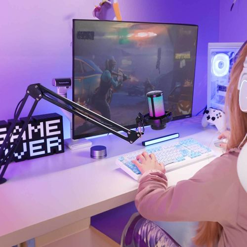 Microfone Condensador Gamer Rgb C/ Cancelamento de Ruído