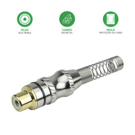 10x Conector Plug Rca Fêmea 24k Com Mola Profissional