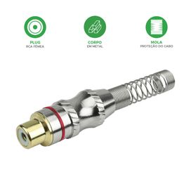 10x Conector Plug Rca Fêmea 24k Com Mola Profissional