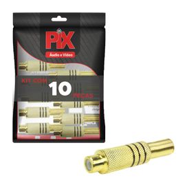10x Plug Rca Fêmea Gold 24k Linha Profissional 6mm