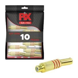 10x Plug Rca Fêmea Gold 24k Linha Profissional 6mm