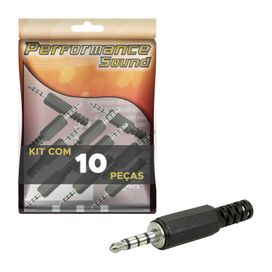 10x Conector P3 Macho Performance Sound Estéreo - Preto