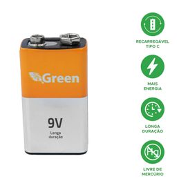 Bateria 9 Volts 500 Ma Recarregável Tipo C Direto Na Bateria