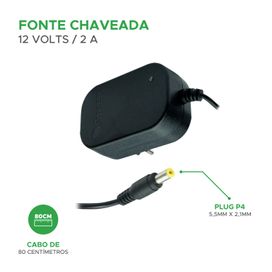 Fonte Chaveada 12V 2A Bivolt - Plug 5,5mm X 2,1mm