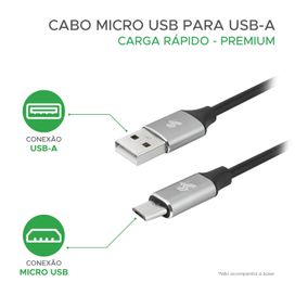 Cabo Micro USB para USB Premium em Alumínio 1,2m - 5+