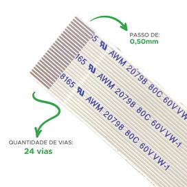 10x Cabo Flat 24 vias x 24cm - Passo de 0,50mm - Invertido