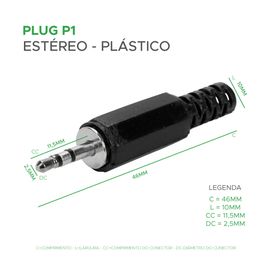 10x Plug P1 Stereo Macho Com Rabicho - Alta Qualidade